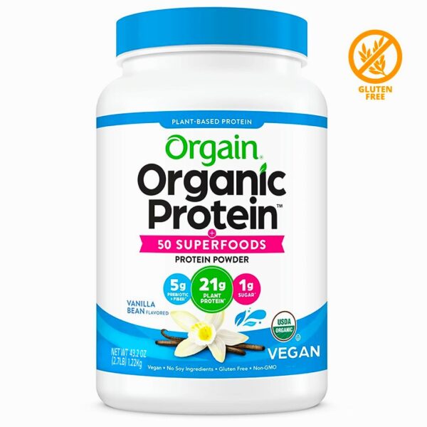 Proteina en polvo ORGANIC PROTEIN a base de plantas sabor a vainilla 1.22kg.