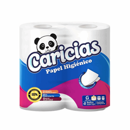 Papel higiénico CARICIAS 400 hojas 4 rollos.