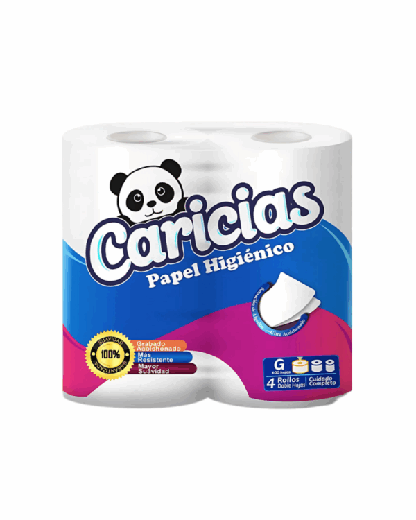 Papel higiénico CARICIAS  400 hojas 4 rollos.